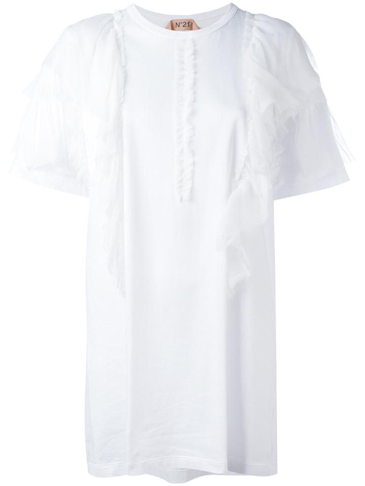No21 Front Ruffle T-shirt, Women's, Size: 40, White, Silk/cotton