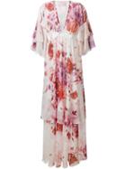 Giamba Flutter Sleeve Floral Evening Dress, Women's, Size: 40, Silk/polyester/cotton/viscose