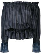 Hache - Striped Off-shoulder Blouse - Women - Silk/cotton - 40, Blue, Silk/cotton