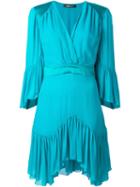 Roberto Cavalli Pleated V-neck Dress, Women's, Size: 40, Blue, Silk