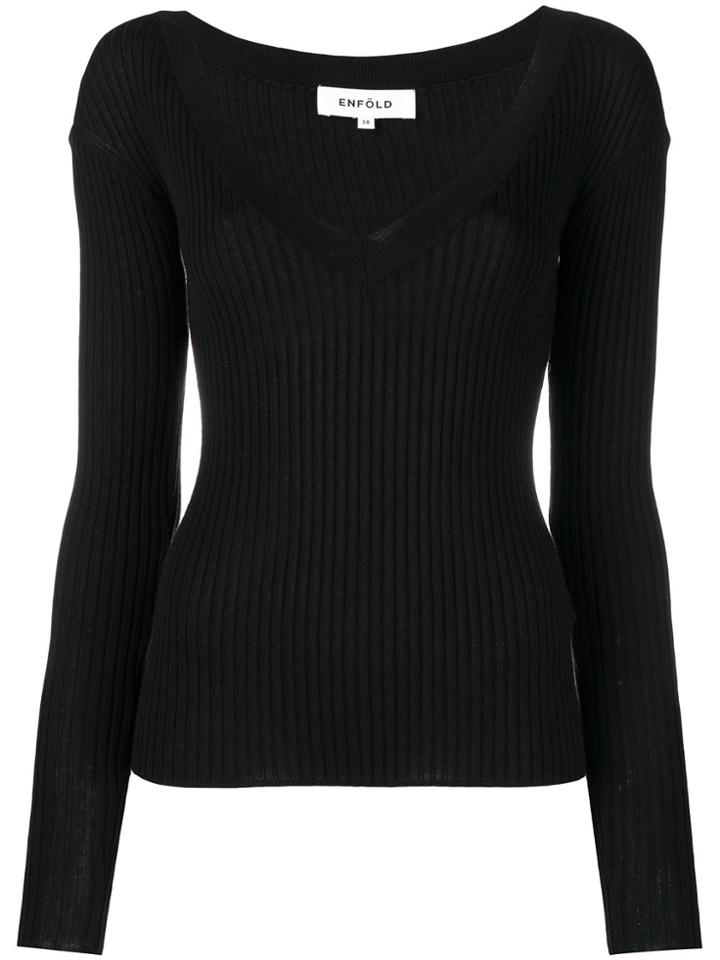 Enföld Deep V-neck Jumper - Black
