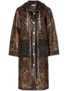 Ganni Tiger Print Hooded Raincoat - Brown