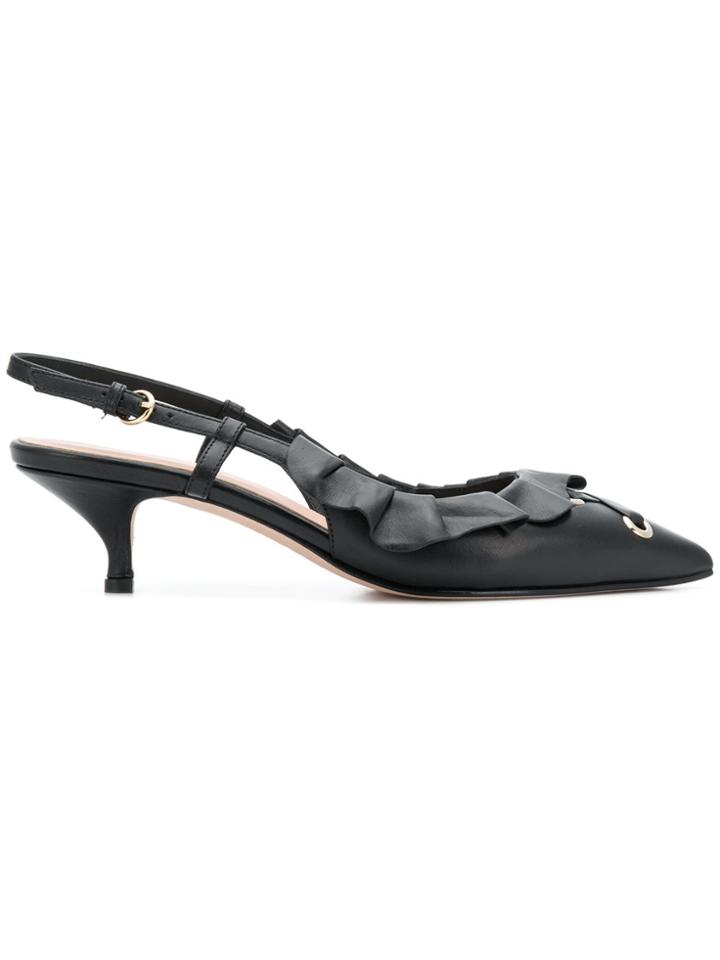 Red Valentino Ruffled Slingback Pumps - Black