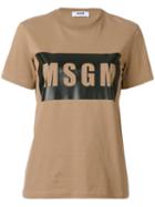 Msgm - Logo Print T-shirt - Women - Cotton - L, Brown, Cotton