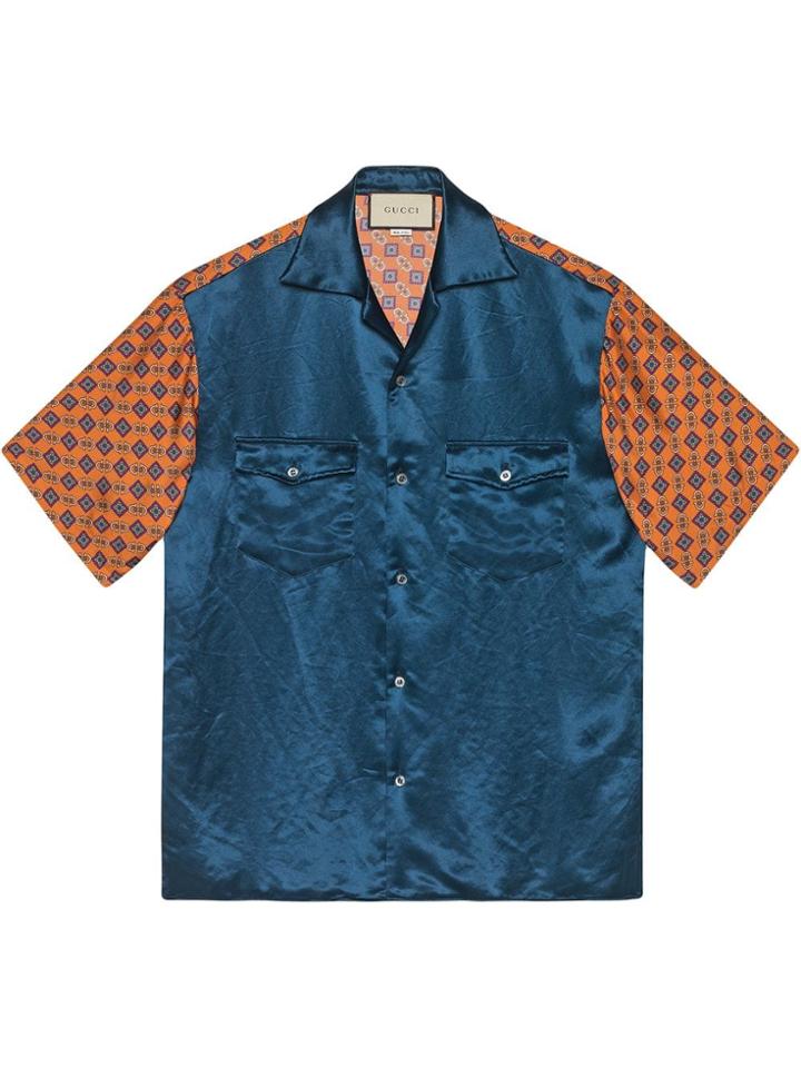 Gucci Bi-material Printed Bowling Shirt - Blue