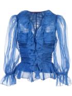 Ralph Lauren Collection Ruffled Ruched Blouse - Blue