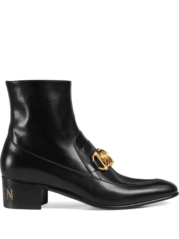 Gucci Men's Leather Horsebit Chain Boots - Black