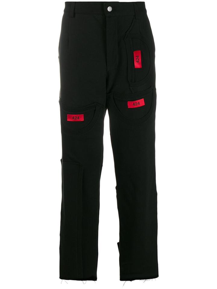 424 Contrasting Patch Logo Trousers - Black