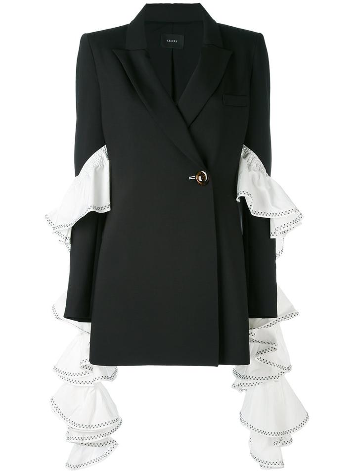 Ellery - Extended Ruffle Sleeve Blazer - Women - Silk/polyester/spandex/elastane/wool - 6, Black, Silk/polyester/spandex/elastane/wool