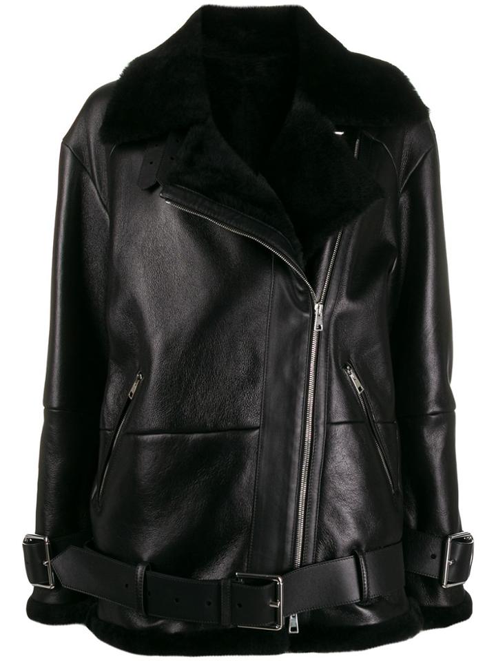 Blancha Oversized Belted Biker Jacket - Black