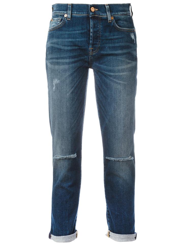 7 For All Mankind Ripped Boyfriend Jeans, Women's, Size: 27, Blue, Cotton/polyester/spandex/elastane
