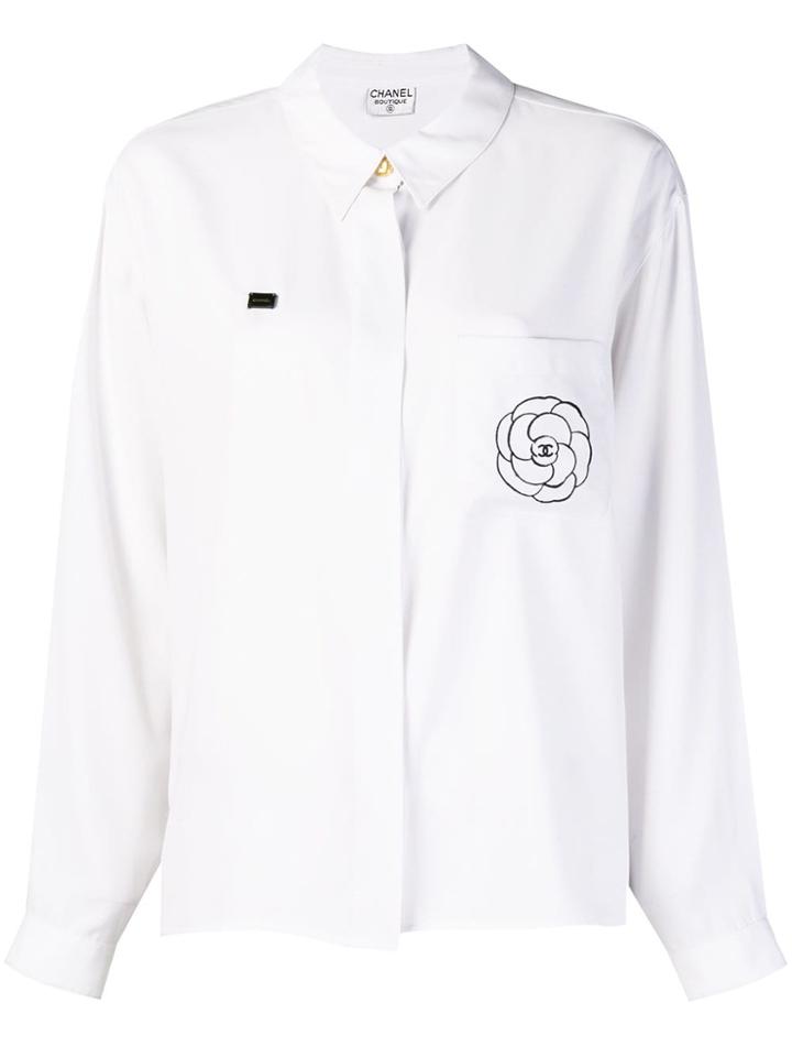 Chanel Vintage Camellia Embroidery Shirt - White