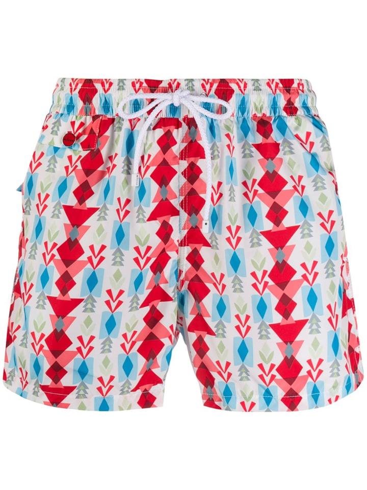 Kiton Printed Swim Shorts - White