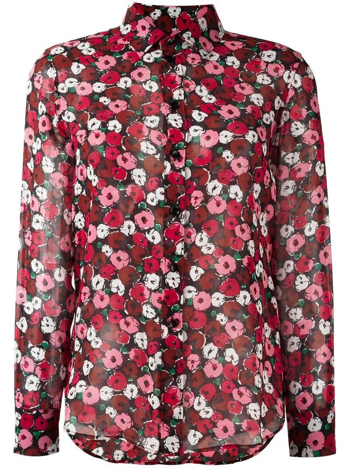 Saint Laurent Paris Collar Printed Shirt, Women's, Size: 42, Silk
