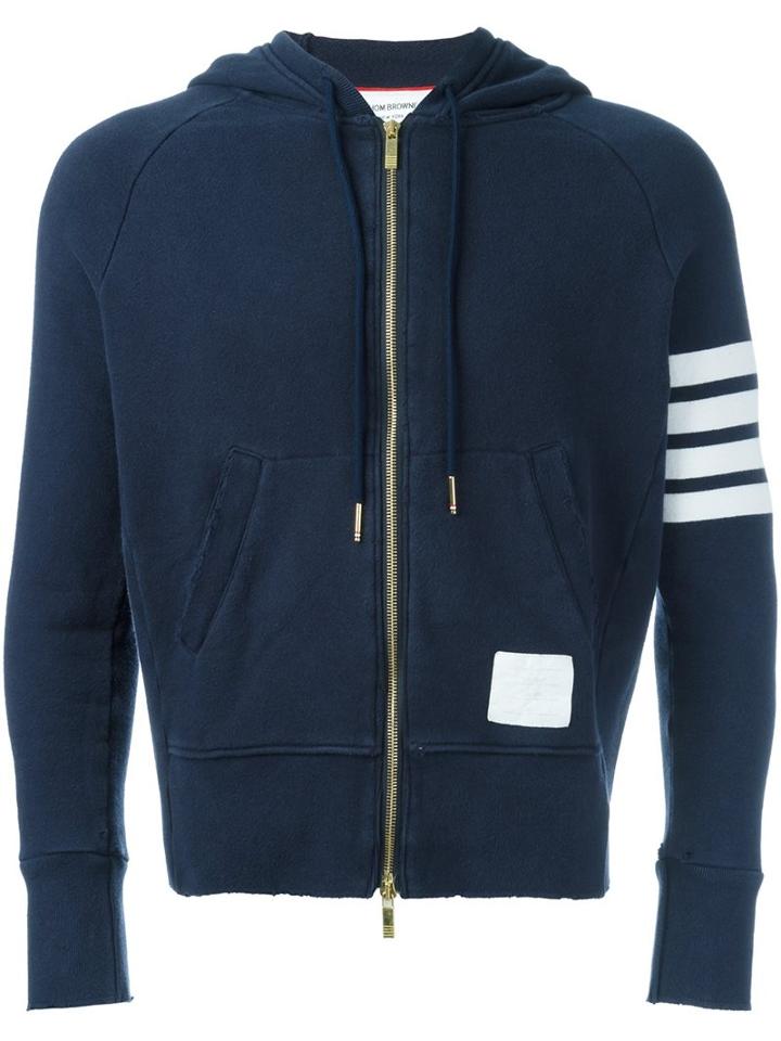 Thom Browne Contrast Stripe Hoodie, Men's, Size: 2, Blue, Cotton
