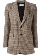 Saint Laurent Houndstooth Buttoned Blazer, Women's, Size: 38, Brown, Silk/cotton/wool