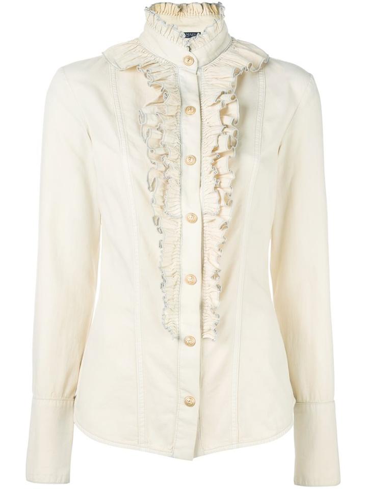 Balmain Frill Detail Shirt, Women's, Size: 34, Nude/neutrals, Cotton