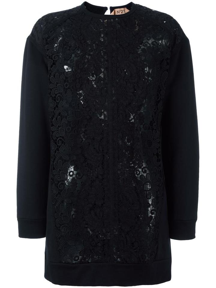 No21 Tied Detailing Ruffled Blouse, Women's, Size: 36, Black, Cotton/polyester