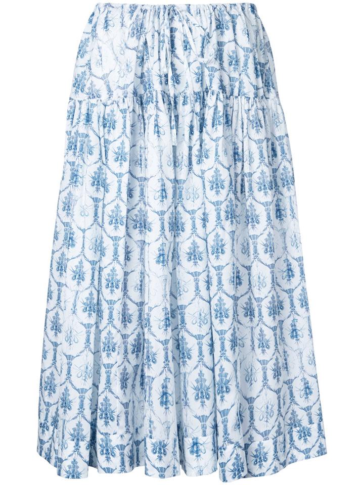Jil Sander Navy Floral Print Skirt, Women's, Size: 32, White, Cotton