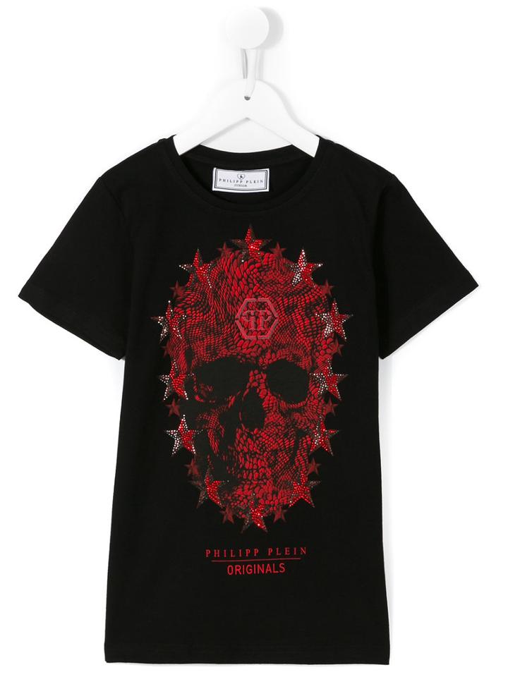 Philipp Plein Kids - Skull Print T-shirt - Kids - Cotton/crystal - 10 Yrs, Boy's, Black