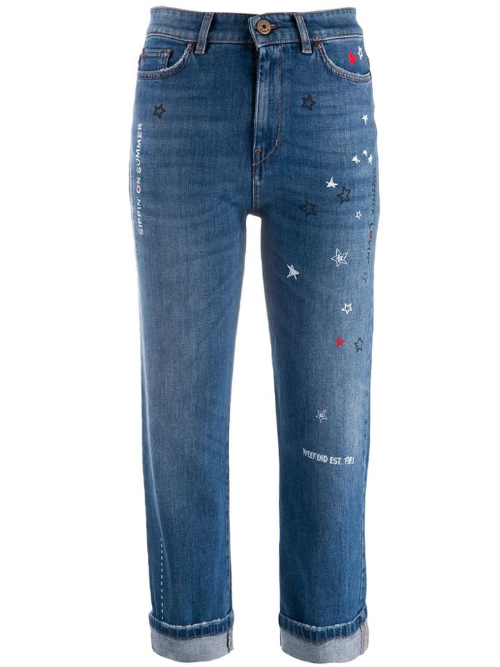 Weekend Max Mara Star Print Cropped Denim Jeans - Blue