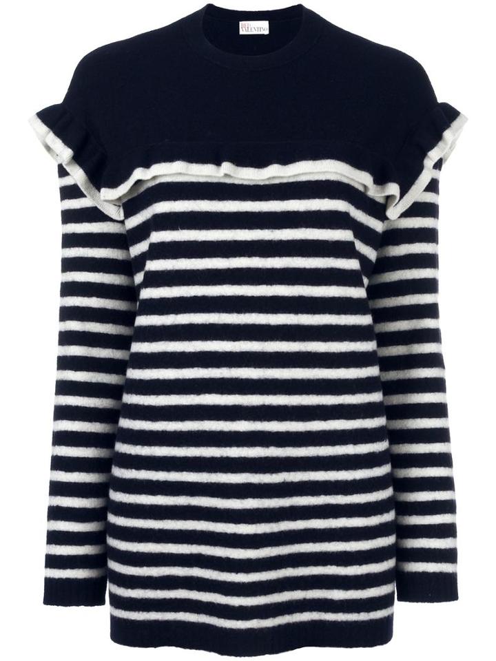 Red Valentino Ruffled Detailing Striped Jumper, Women's, Size: Small, Blue, Virgin Wool