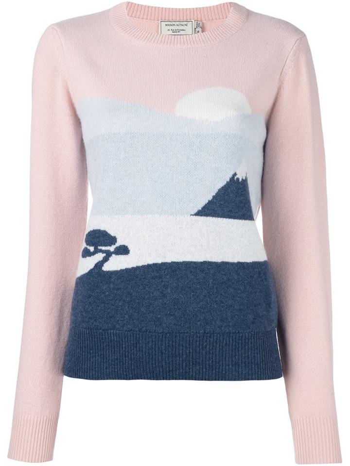 Maison Kitsuné Landscape Intarsia Jumper, Women's, Size: Medium, Pink/purple, Wool