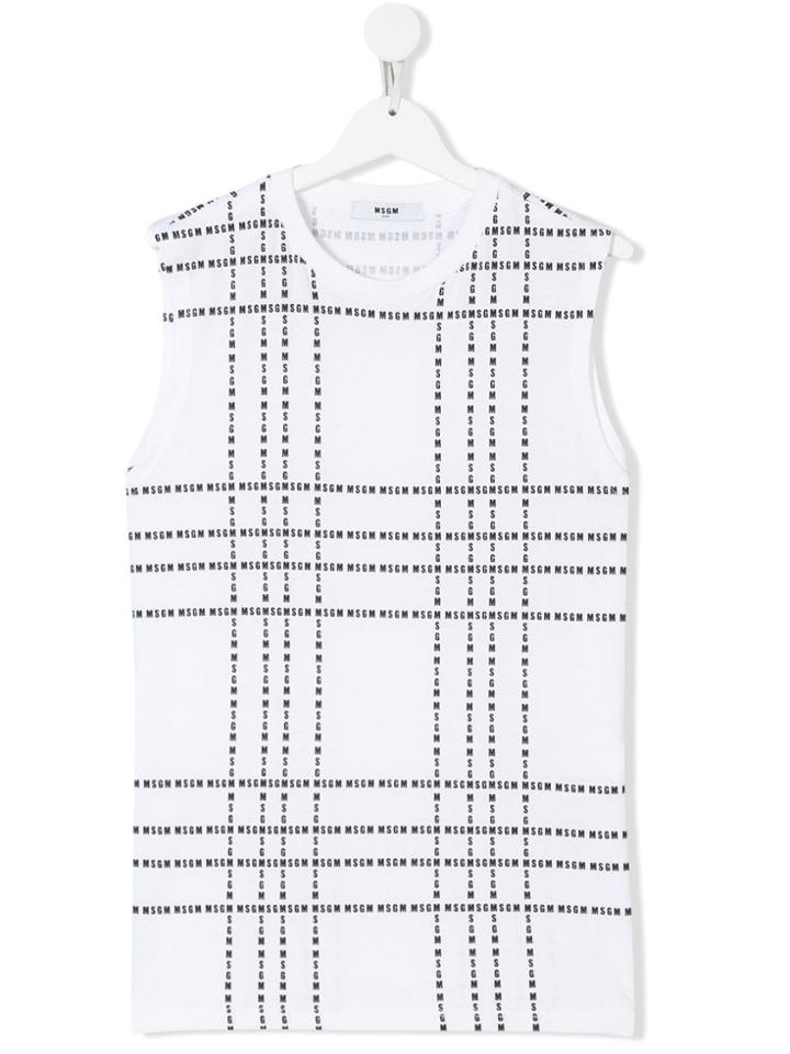 Msgm Kids Teen Logo Plaid Sleeveless T-shirt - White