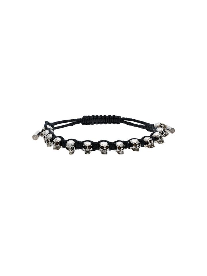 Alexander Mcqueen Black And Silver Metallic Skulls Drawstring Bracelet