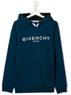 Givenchy Kids Teen Distressed Logo Hoodie - Blue