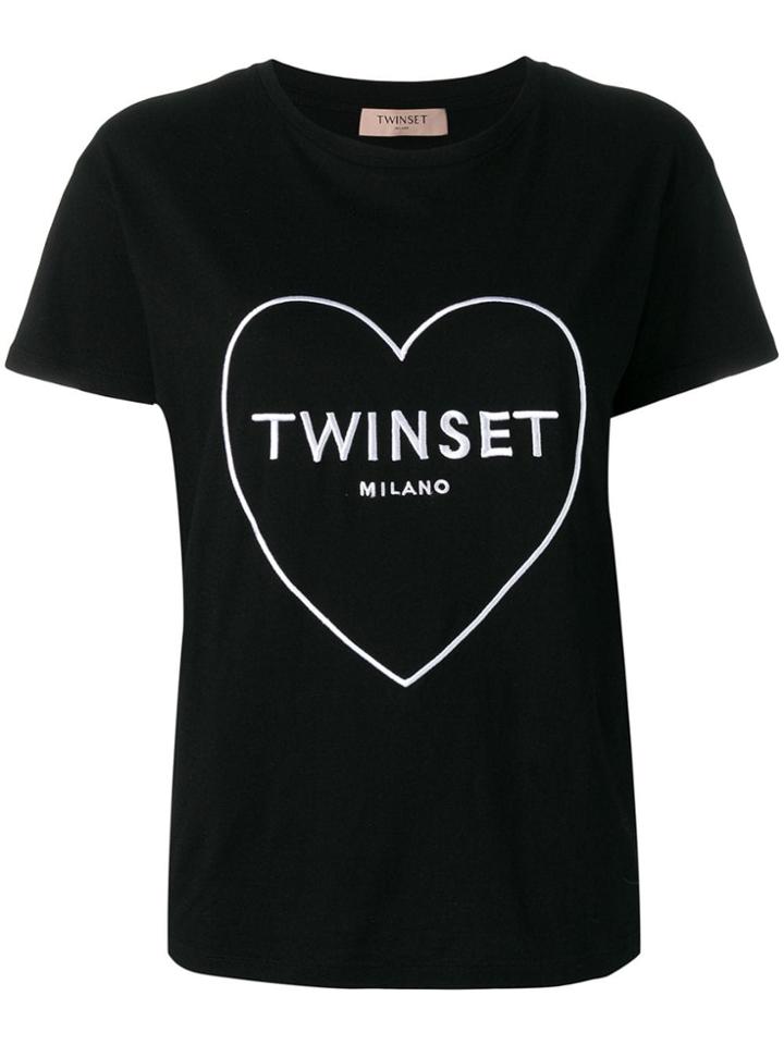 Twin-set Heart Embroidered T-shirt - Black