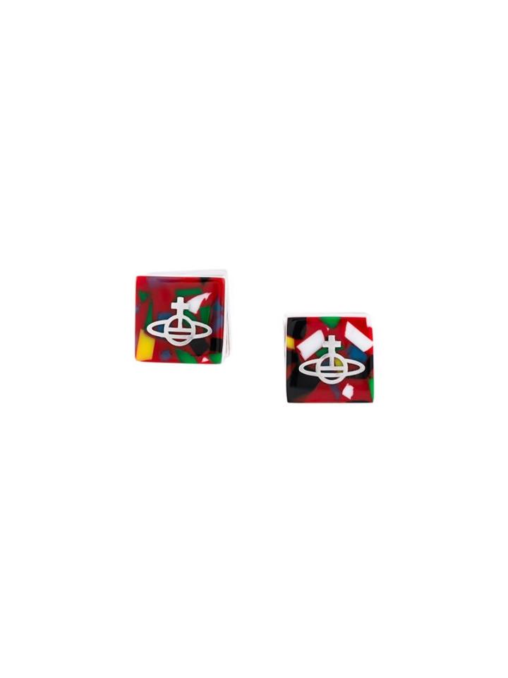 Vivienne Westwood Square Stud Earrings, Women's, Red, Brass