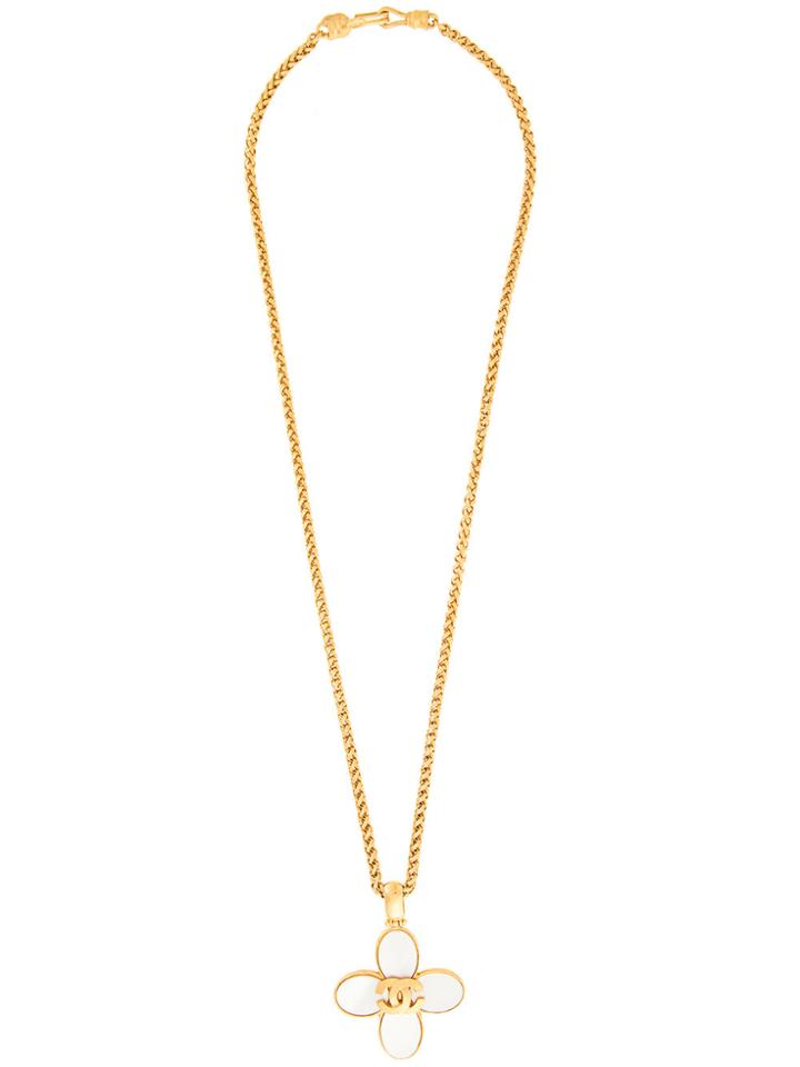 Chanel Vintage Cc Stone Chain Necklace - Metallic