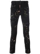 Dsquared2 Skater Paint Splatter Jeans, Men's, Size: 50, Black, Cotton/spandex/elastane