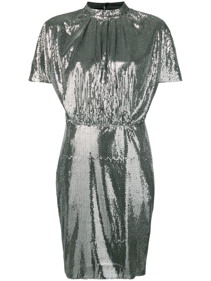 Msgm Micro Pleated Sequin Dress - Silver