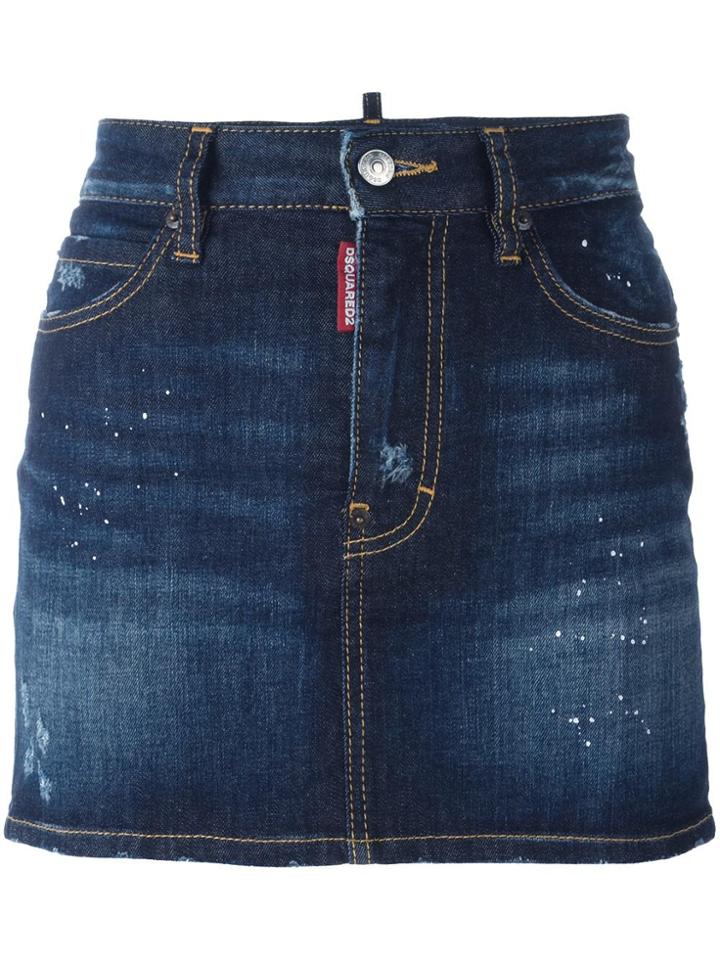 Dsquared2 Paint Splatter Denim Skirt - Blue