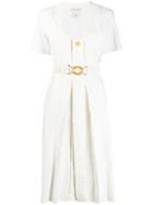 Bottega Veneta Belted Midi Pleated Dress - White