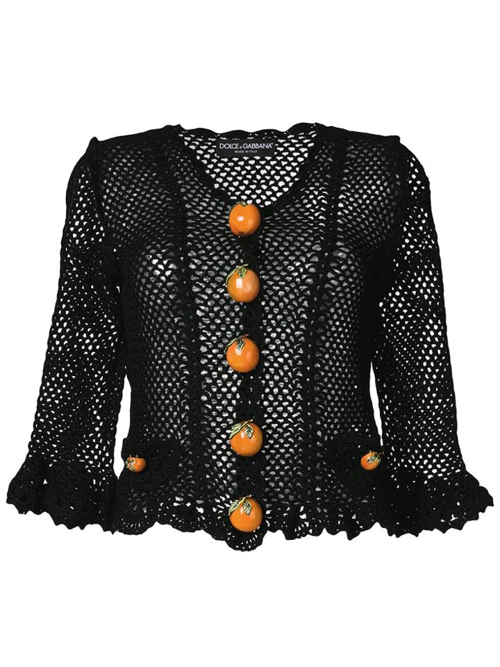 Dolce & Gabbana Fruit Button Open Weave Cardigan - Black