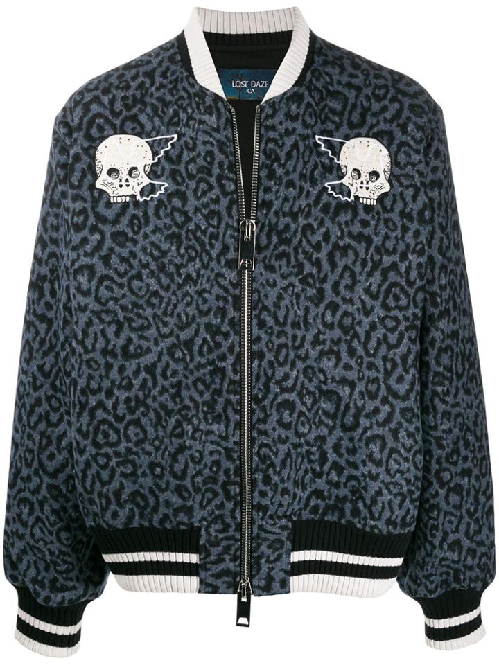 Lost Daze Skull Motifs Bomber Jacket - Blue