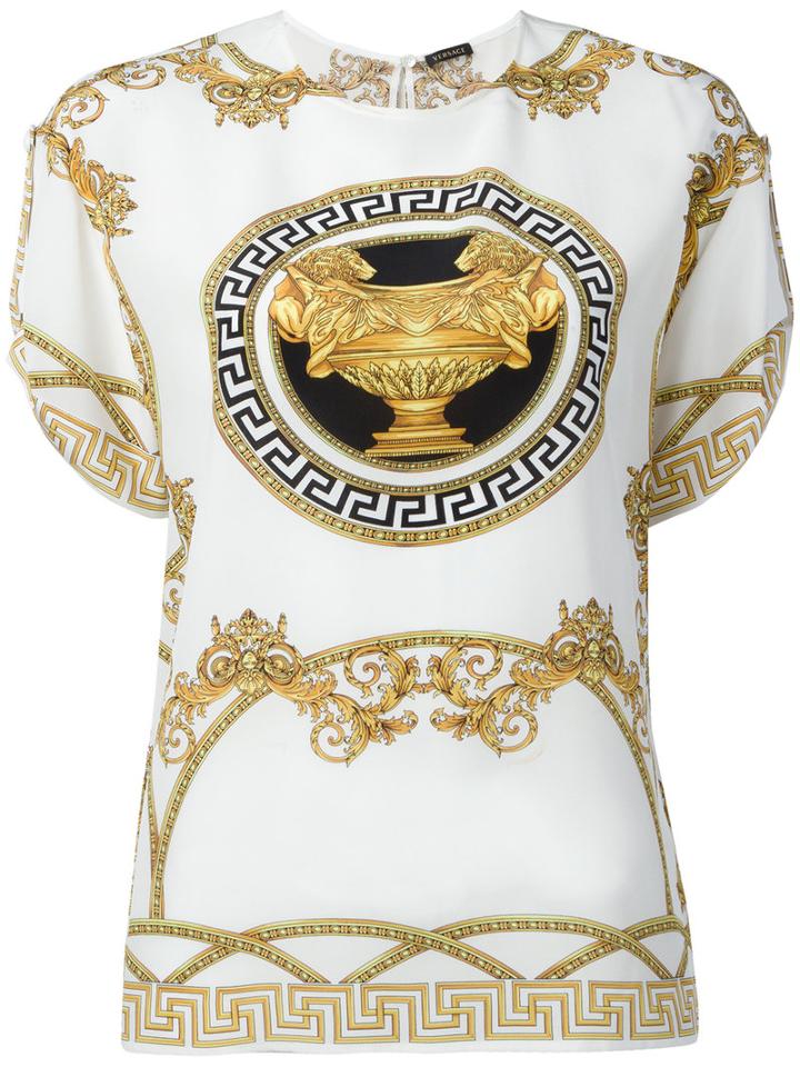 Versace - Printed Silk Top - Women - Silk - 42, White, Silk