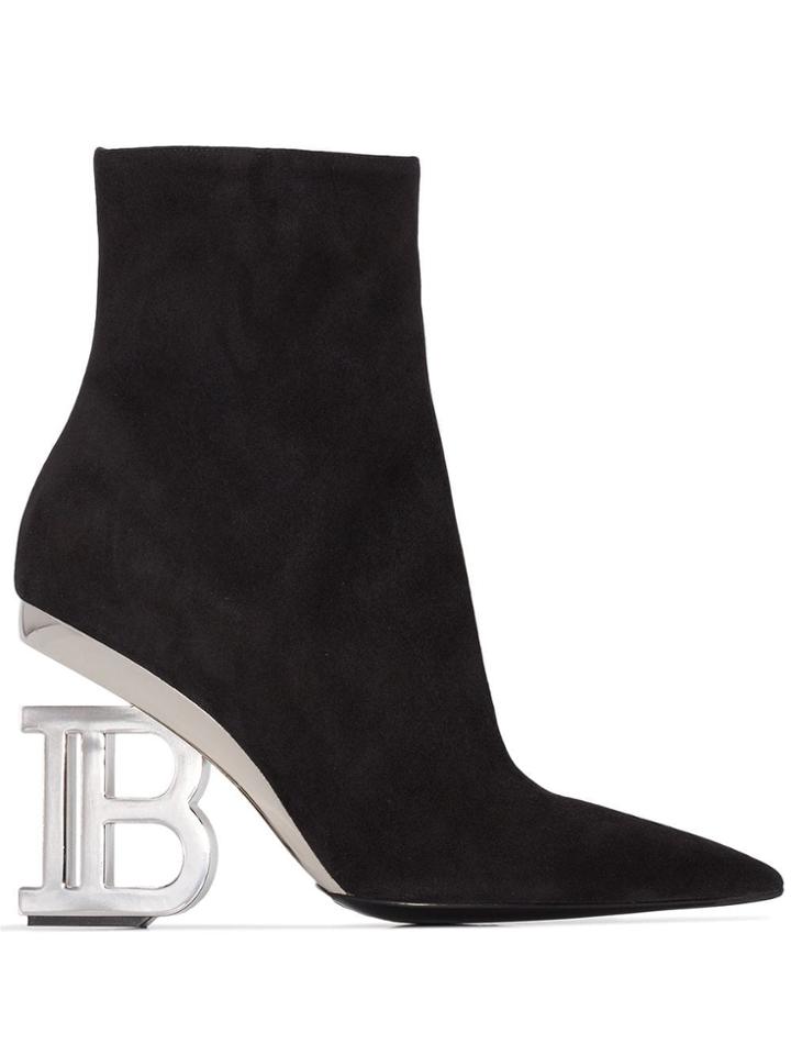 Balmain Black Nicole 95 Suede Ankle Boots
