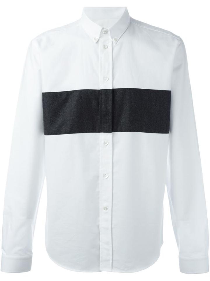Ami Alexandre Mattiussi Contrast Stripe Shirt, Men's, Size: 44, White, Cotton/wool