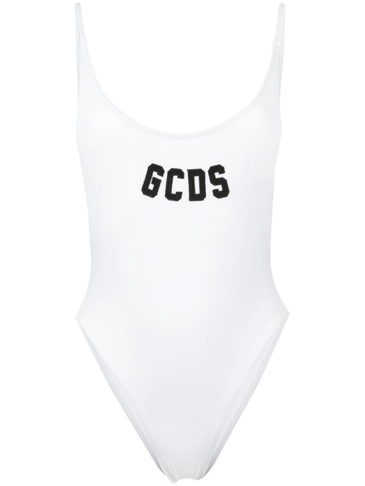 Gcds Scoop Back Logo Swimsuit - White