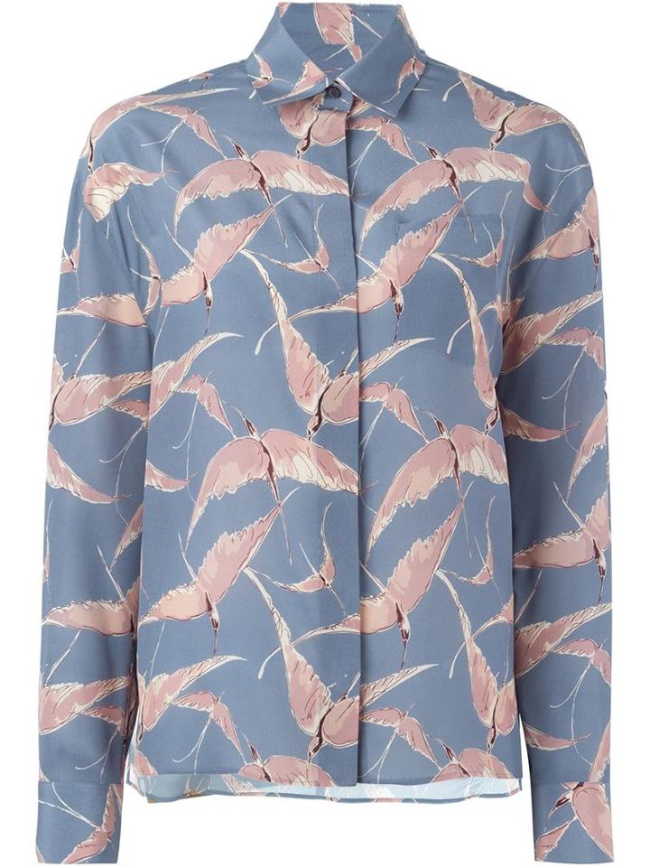 Valentino Bird Print Shirt, Women's, Size: 38, Blue, Silk