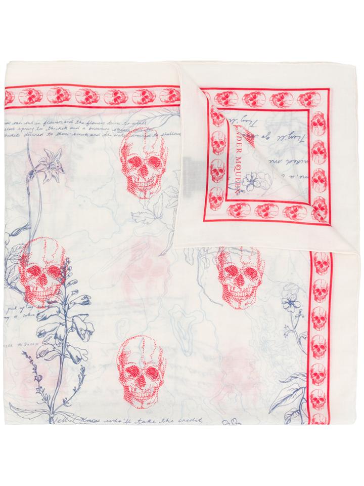 Alexander Mcqueen Skull And Floral Print Scarf - Nude & Neutrals