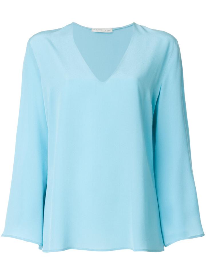 Etro V-neck Flute Sleeve Blouse - Blue