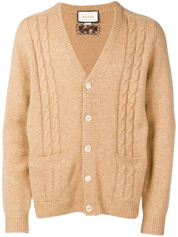 Gucci Gg Intarsia Cable-knit Cardigan - Neutrals