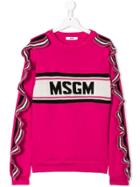 Msgm Kids Intarsia Logo Sweatshirt - Pink & Purple