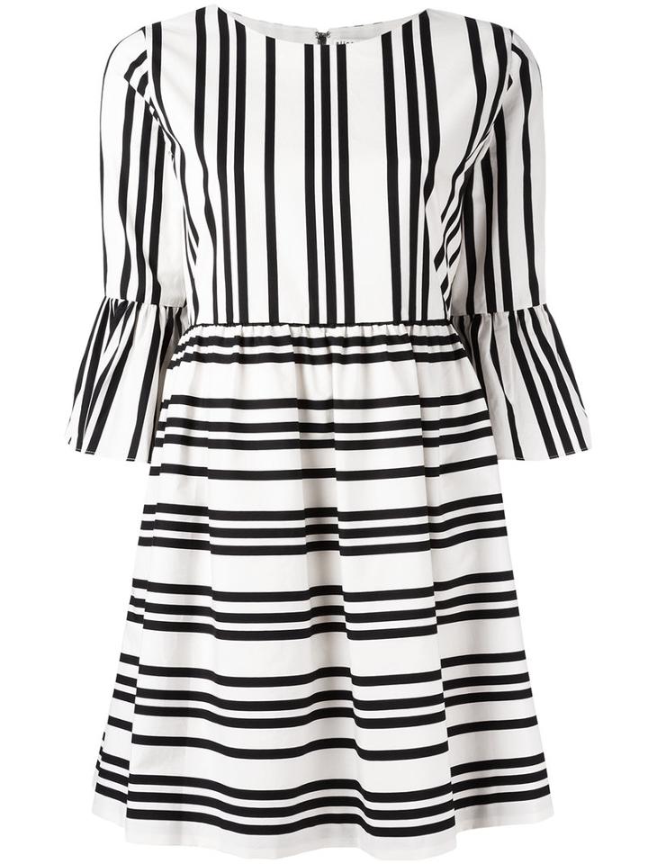 Alice+olivia Striped Flared Dress, Women's, Size: 8, White, Cotton