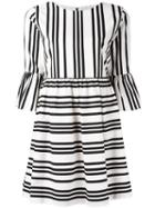 Alice+olivia Striped Flared Dress, Women's, Size: 8, White, Cotton